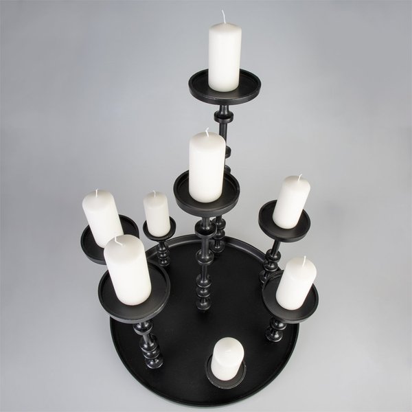 Tablett mit 8 Kerzenhaltern - schwarz – ca. 50 cm Durchmesser